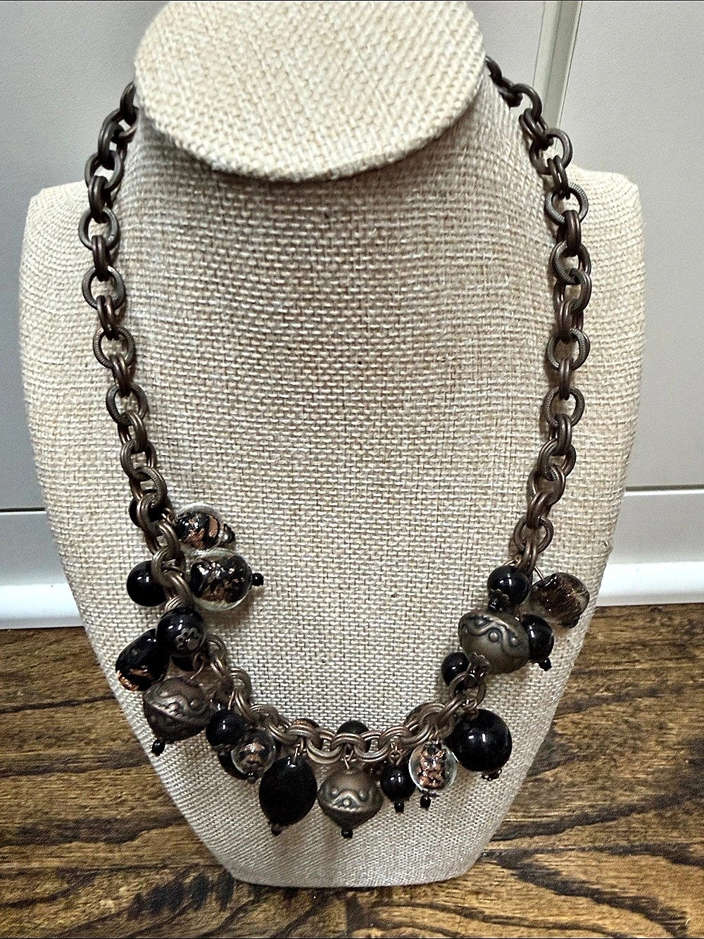 Statement Charm Necklace in Black & Gray Like New
